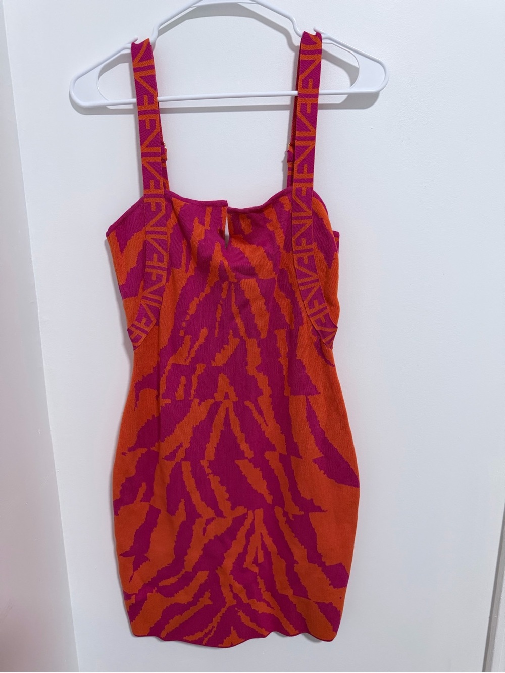 Fashion Nova Pink & Orange Logo Strap Bodycon Mini Dress